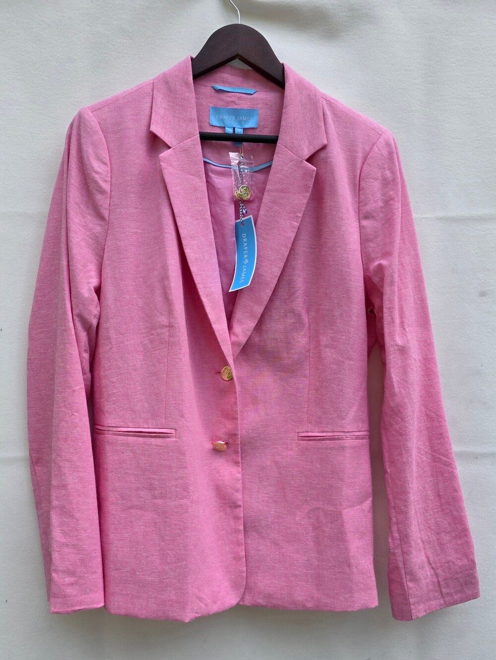 Draper James Women's Blazer Size 14 Pink Linen Cotton Gold Buttons NWT $158